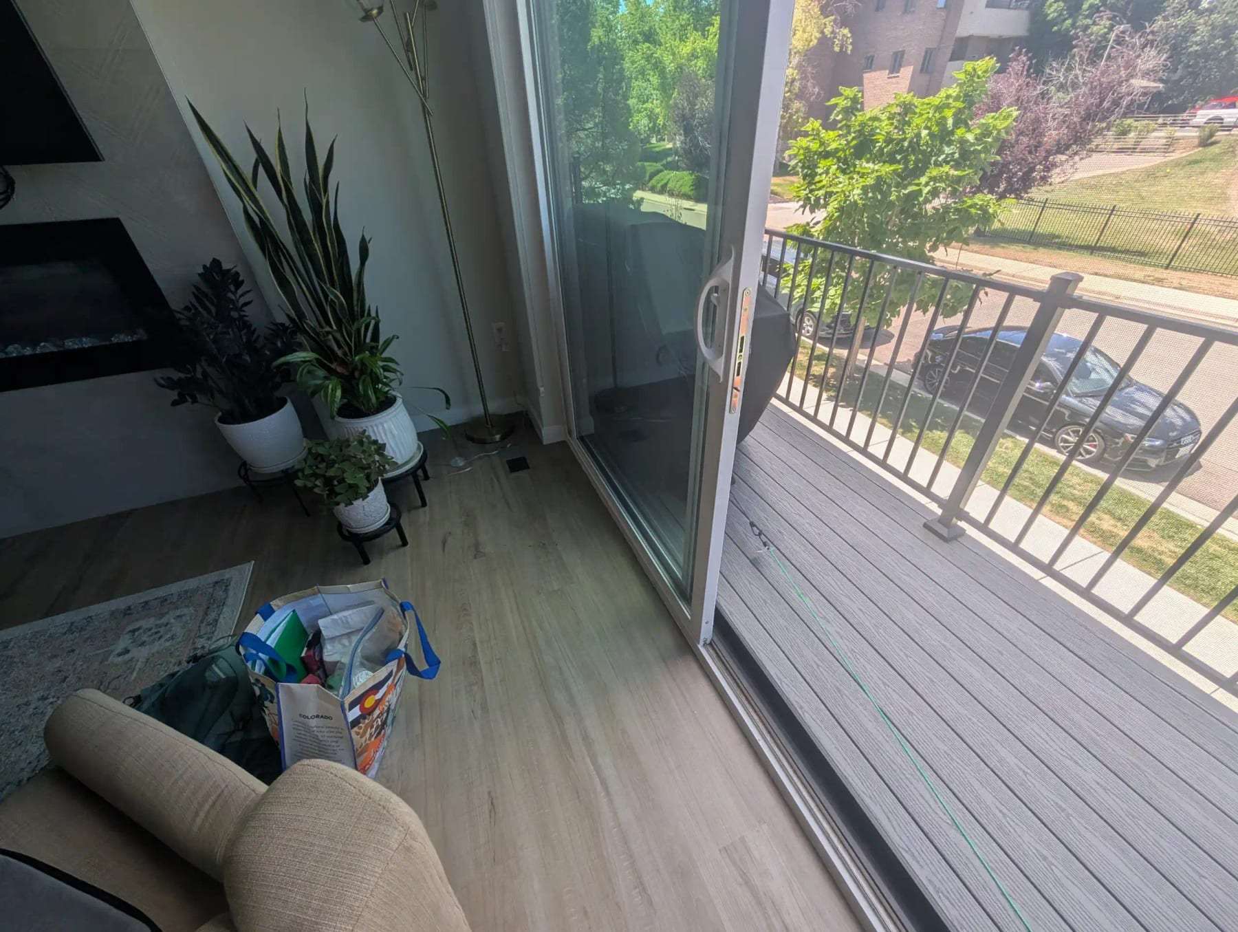 Apartment living room with a sliding door to a balcony